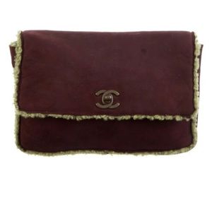 Vintage Suede Shearling Chanel Clutch